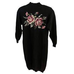 vtg J.G. Hook Women's L 100% wool floral print knit turtleneck sweater